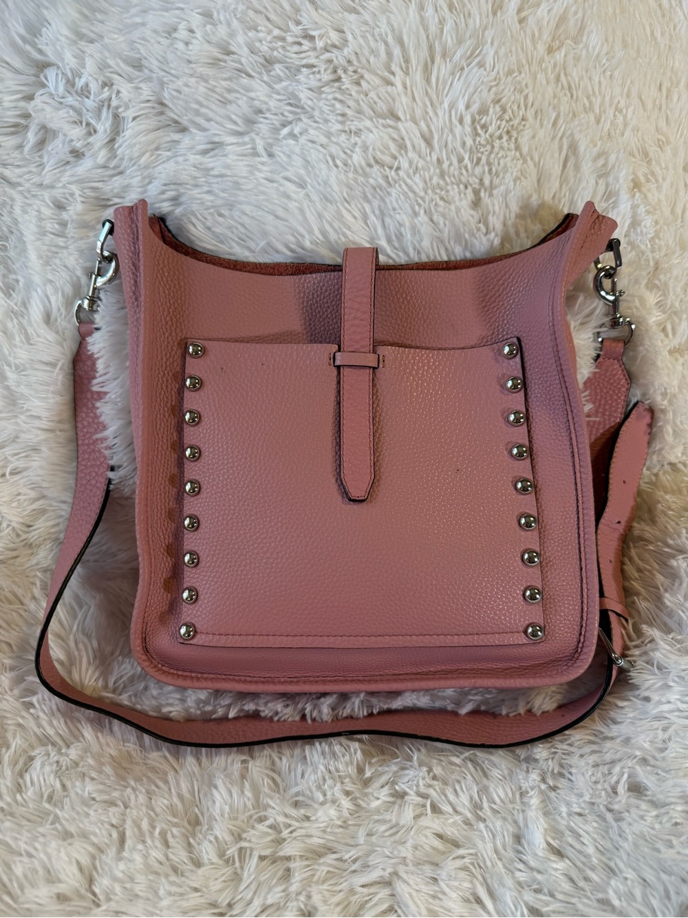 Rebecca Minkoff Feed Bag Pink Studded Leather Unlined Hobo Crossbody Shoulder